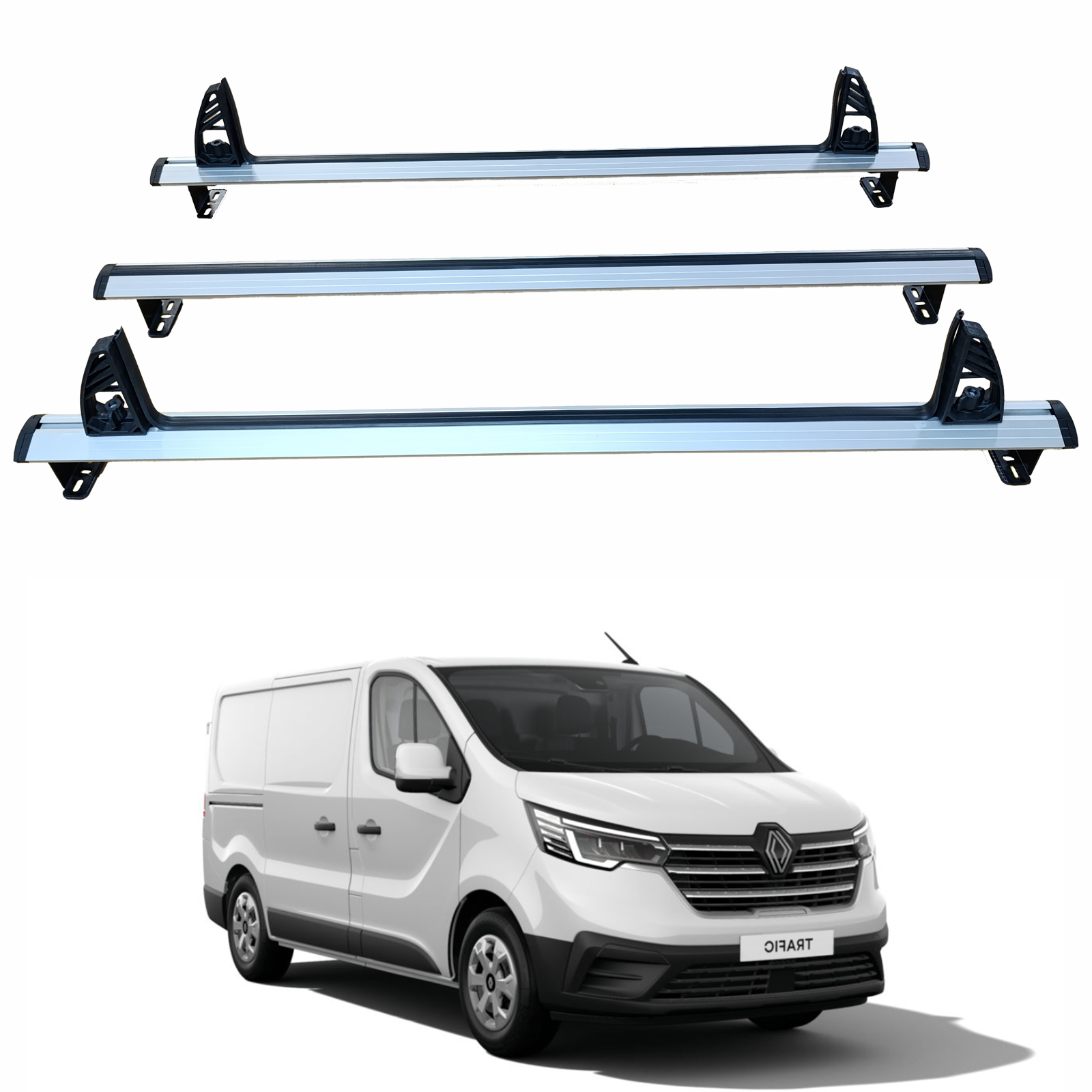 For Renault Trafic X82 Cargo Van (2014–2025) – 3-Bar Aluminum Ladder Roof Rack System For Renault Trafic X82 Cargo Van (2014–2025) – 3-Bar Aluminum Ladder Roof Rack System
